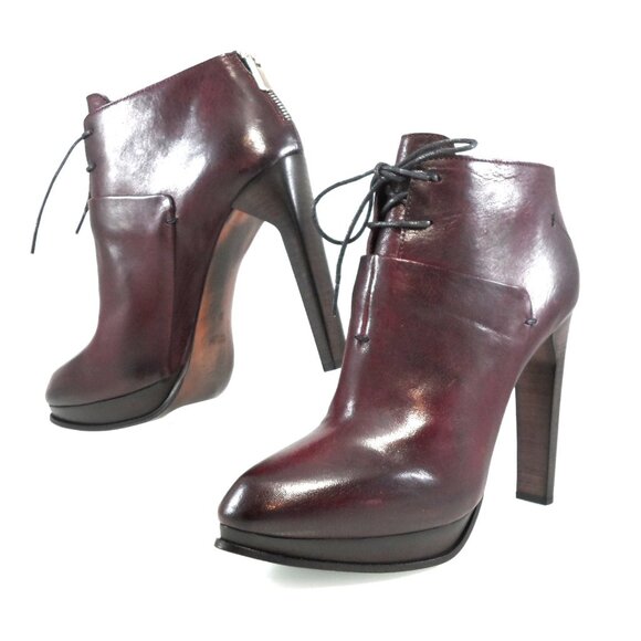 NIB$995 CoSTUME NATIONAL LACED VINTAGE LEATHER ANKLE BOOTS PLATFORM HEELS 39 9 - Picture 8 of 14